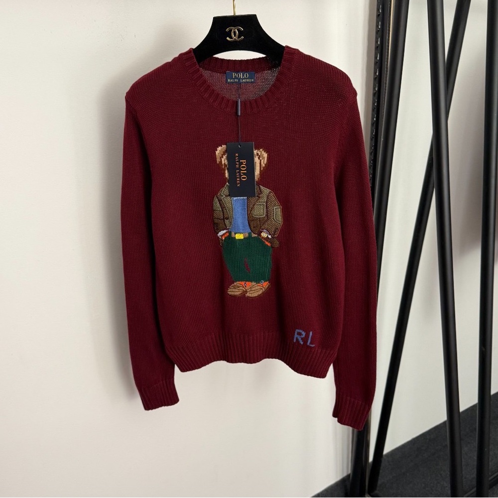Polo by Ralph Lauren Burgundy Bear Embroidered Crewneck Sweater